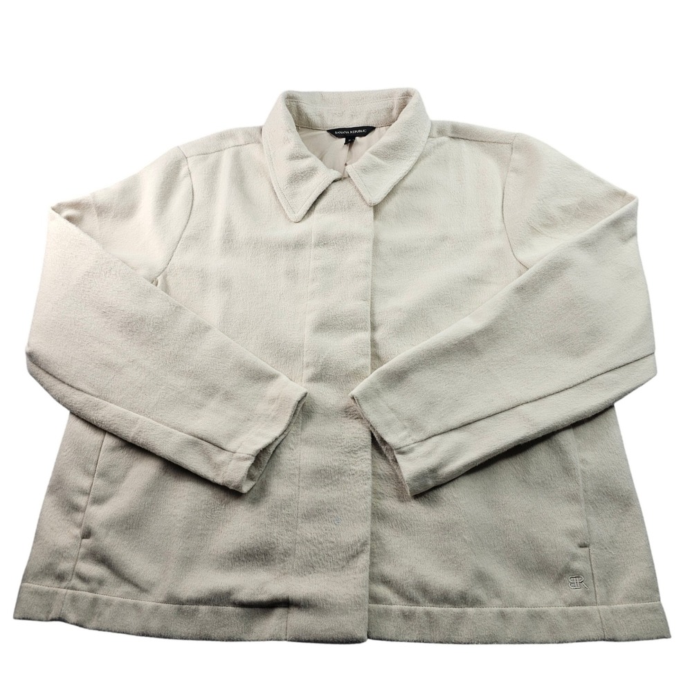 Banana Republic Soft Tech Jacket Womens XL Cream Long Sleeve Collared Snap Front